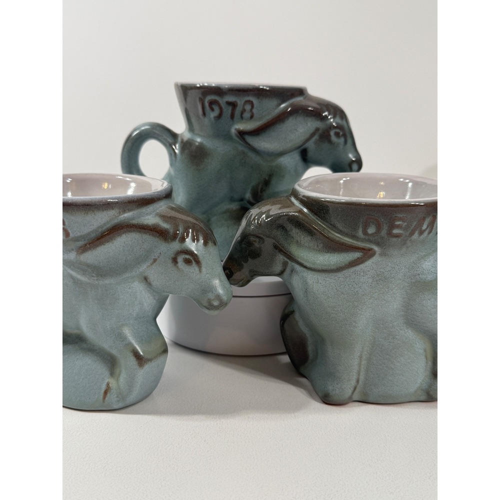 Frankoma Pottery 1978 Democratic Donkey Mugs Set of 3 Blue Glaze DG05-739